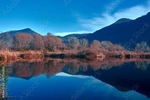 blue reflection on lake