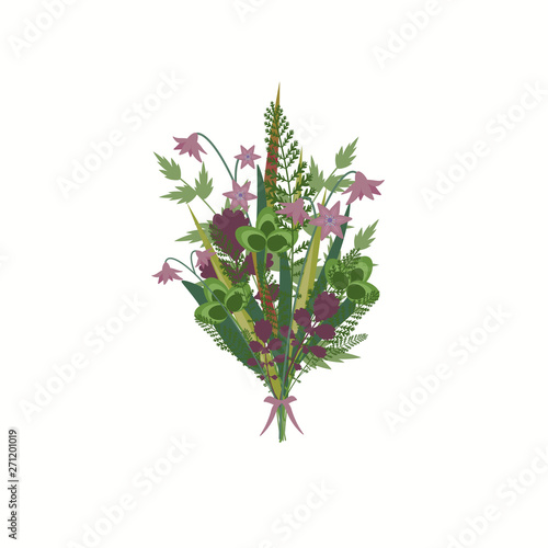 Romantic bouquet with meadow flowers. vector illustration