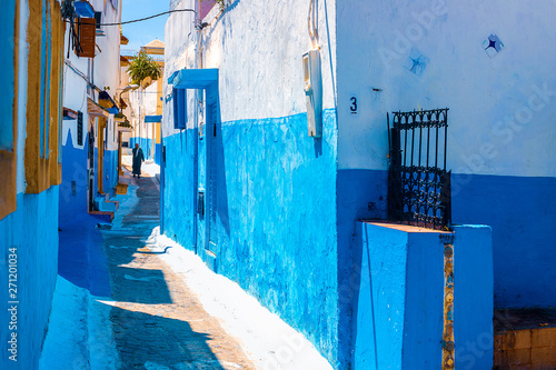 Blue and White Street in the Kasbah des Oudaias in Rabat Morocco © Natallia