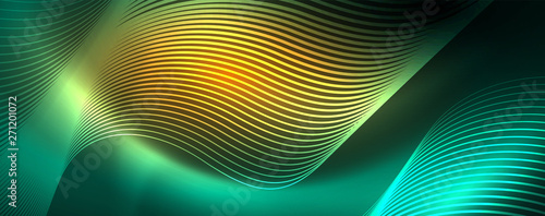 Shiny neon lines template - northern lights glowing blur lines. Futuristic style glow neon 80s disco club or night party techno template