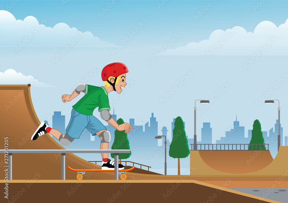 Fototapeta premium boy playing skateboard on the skatepark