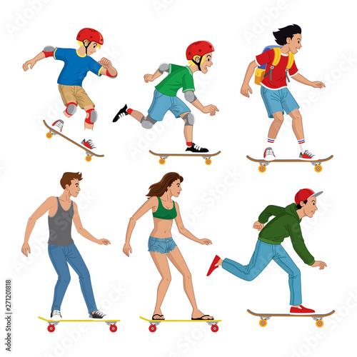 set of people with skateboard
