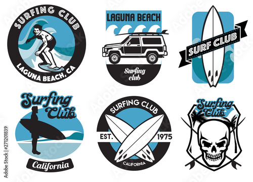 set of surfing badge design