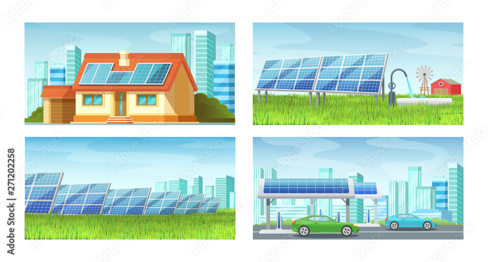 Solar panels, alternative energy. Green eco-friendly energy extraction, energy saving.