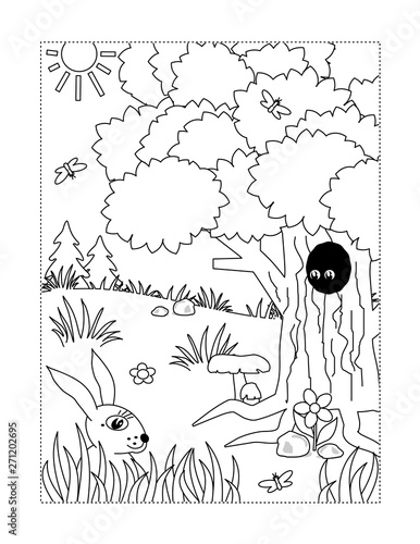 Coloring page with summer, spring or autumn outdoor scene