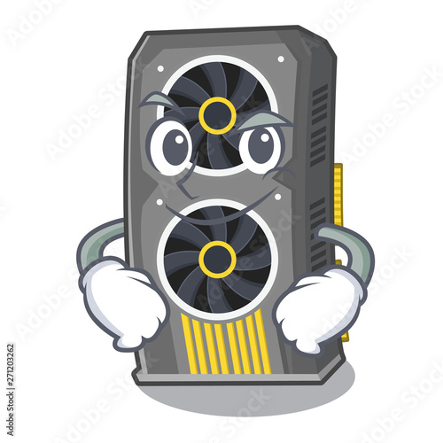 Smirking video graphics card isolated with cartoon