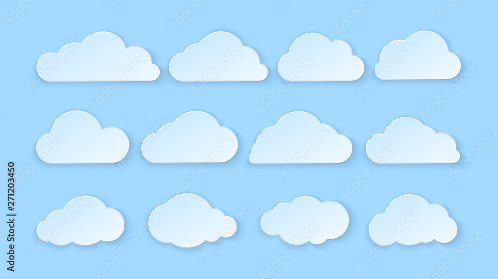 Abstract paper clouds set. Paper clouds on blue background. Vector illustration Abstract paper clouds set. Paper clouds on blue background. Vector illustration