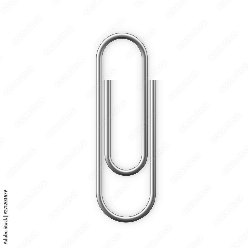 Realistic Paperclip icon. Paper clip attachment with shadow. Attach file business document. Vector illustration isolated on white background Realistic Paperclip icon. Paper clip attachment with shadow. Attach file business document. Vector illustration isolated on white background