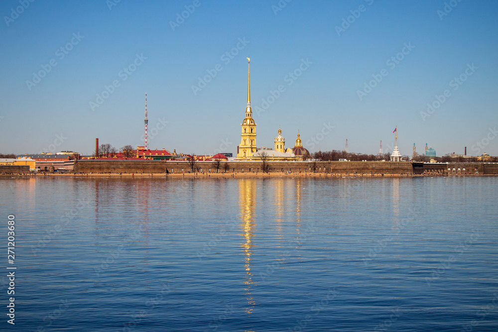View of the Peter and Paul fortress from the Palace embankment of St. Petersburg