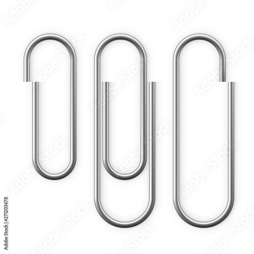 Realistic Paper clip attachment with shadow. Paperclip icon. Attach file business document. Vector illustration isolated on white background