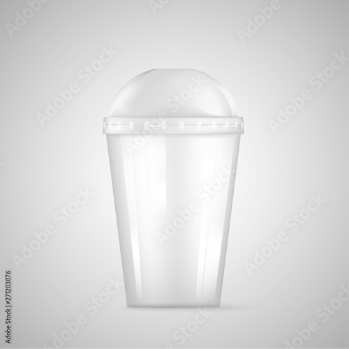 Transparent plastic empty disposable cup for soda or cocktail. Vector illustration isolated on white background