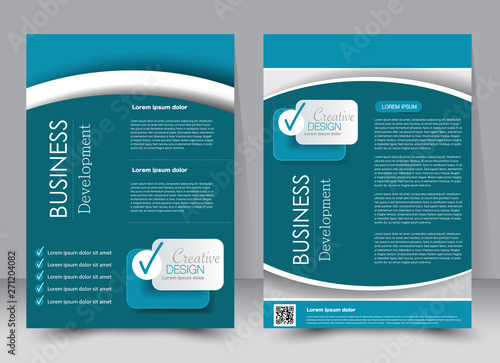 Flyer template. Business brochure. Editable A4 poster for design, education, presentation, website, magazine cover. Blue color.