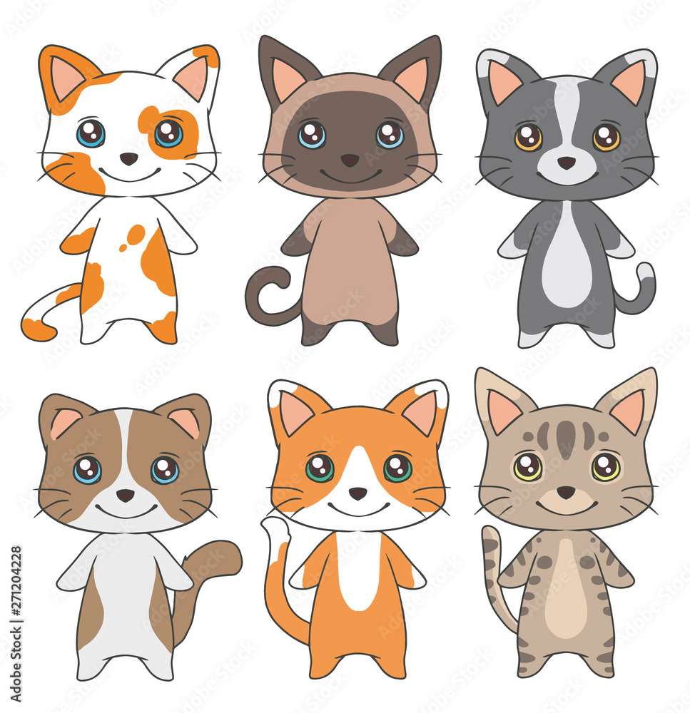 Cute cartoon style domestic cat breeds drawings vector illustration collection Cute cartoon style domestic cat breeds drawings vector illustration collection
