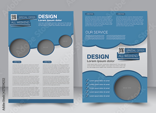 Flyer template. Business brochure. Editable A4 poster for design, education, presentation, website, magazine cover. Blue color.
