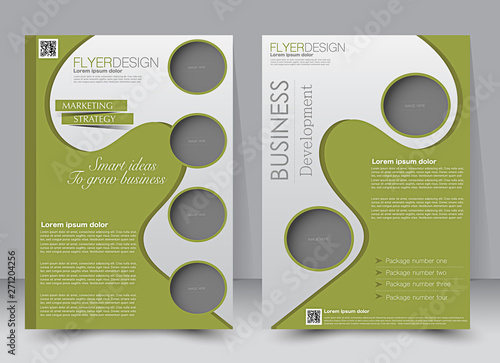 Brochure template. Business flyer. Editable A4 poster for design, education, presentation, website, magazine cover. Green color.