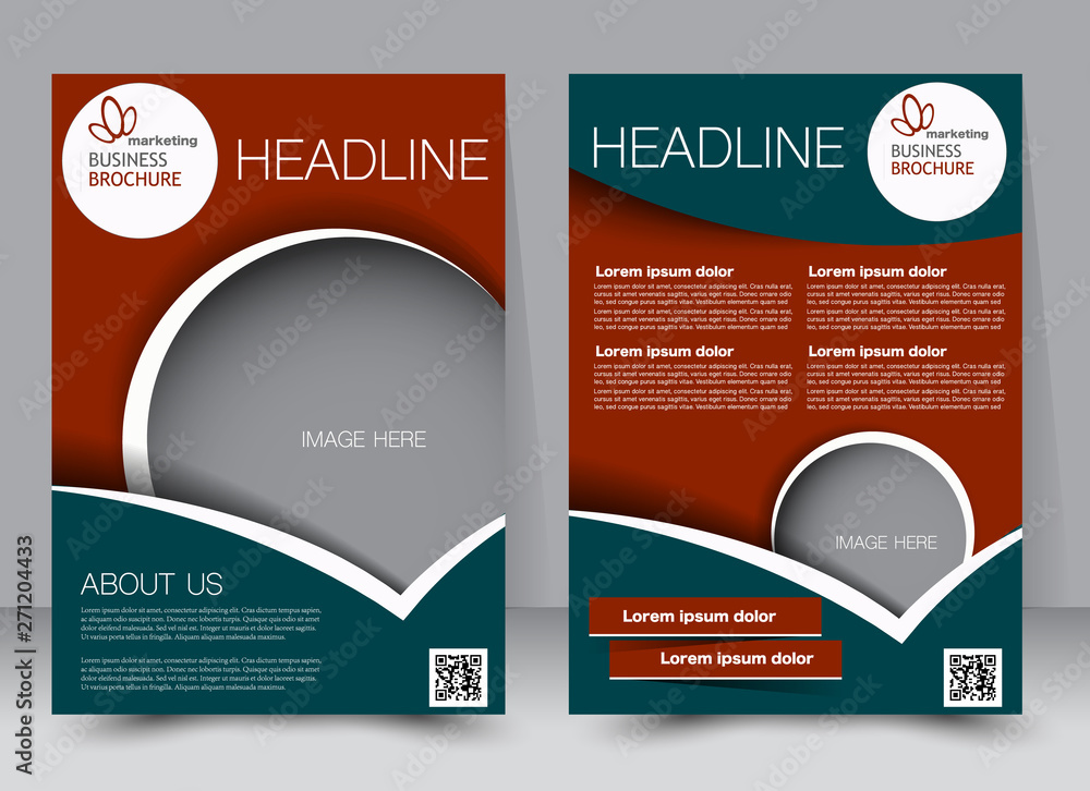 Flyer, brochure, magazine cover template design for education, presentation, website. Green and red color. Editable vector illustration.