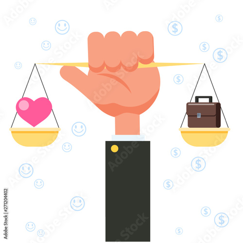 Balance between love and money concept