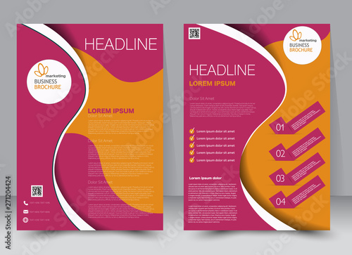 Flyer, brochure, magazine cover template design for education, presentation, website. Pink and orange color. Editable vector illustration.