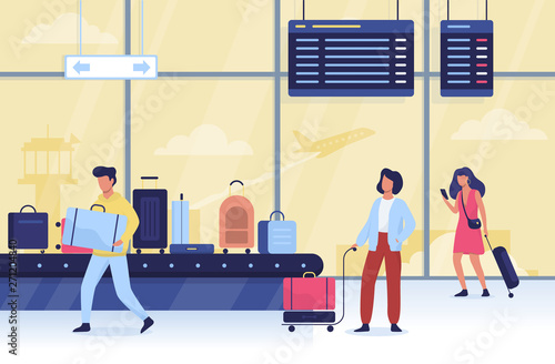 People in the airport. Idea of travel and tourism. Suitcase