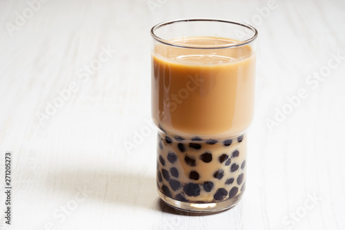 homemade bubble milk tea in a glass photo