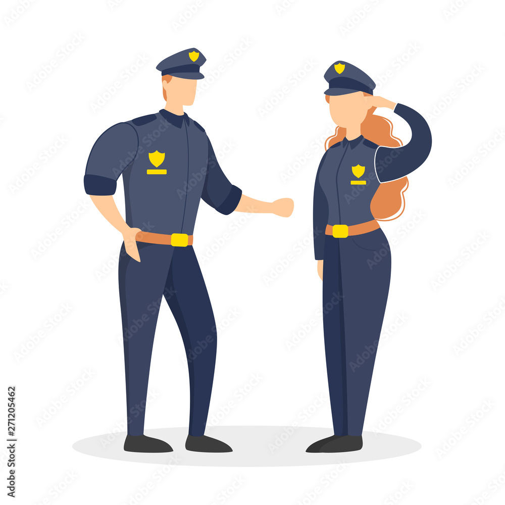 Police office couple in the uniform standing Police office couple in the uniform standing