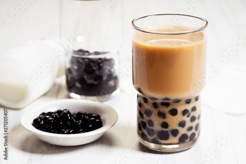 homemade bubble milk tea in a glass