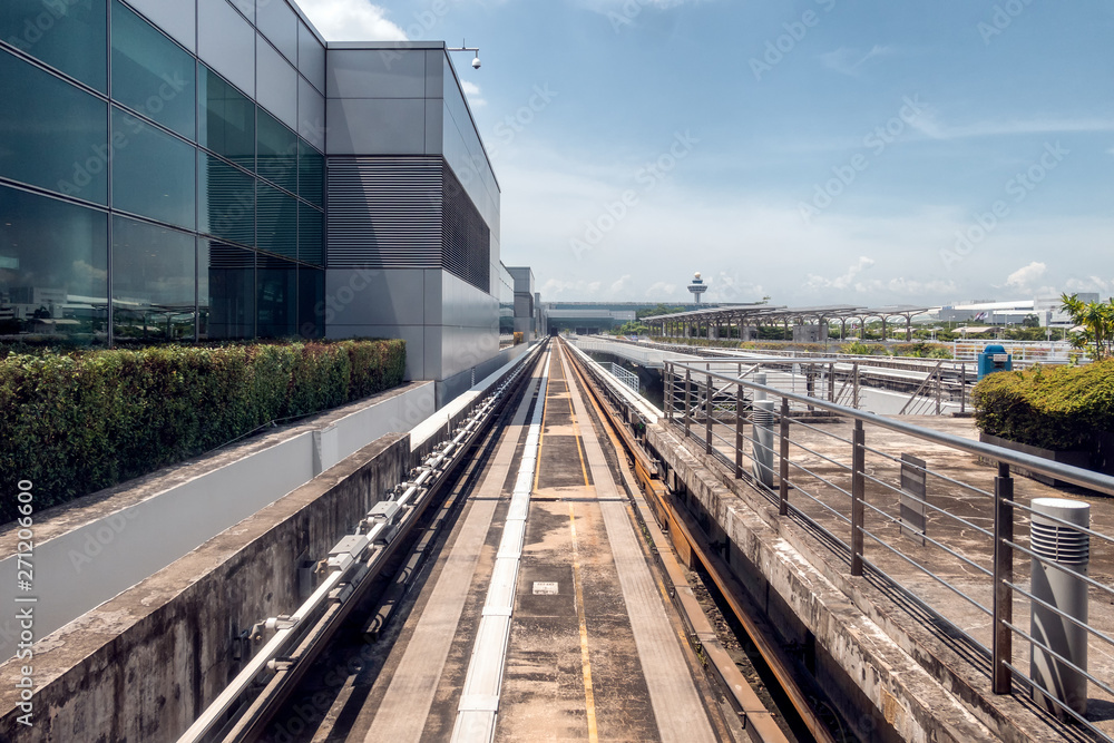 Airport electric train on railway in the terminal