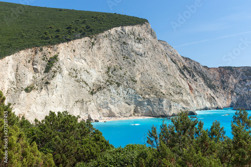 Panorama blue waters of Porto Katsiki Beach, Lefkada, Ionian Islands, Greece