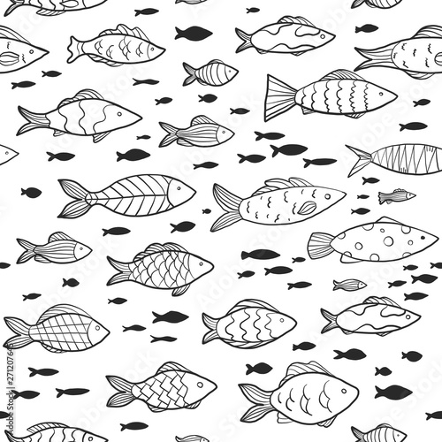 Seamless pattern with funny fish. fish seamless pattern. small and big fish on white background. the illustration can be used as a print for fabric