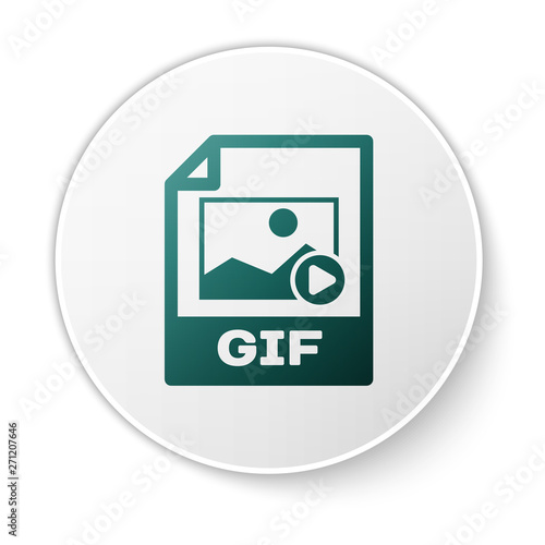 Green GIF file document icon. Download gif button icon isolated on white background. GIF file symbol. White circle button. Vector Illustration