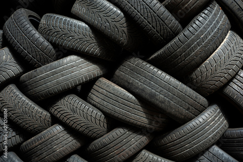 Stack of used automobile tyres