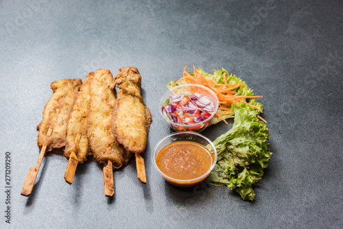 Delicious Asian chicken kebabs. Nice big deep fried with delicious sauces and vegetables.