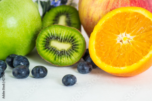 Colorful and fresh fruits on whitebackground