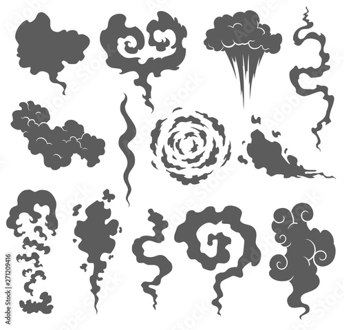 Bad smell. Smoke clouds. Steam smoke clouds of cigarettes or expired old food vector cooking cartoon icons. Illustration of smell vapor, cloud aroma.
