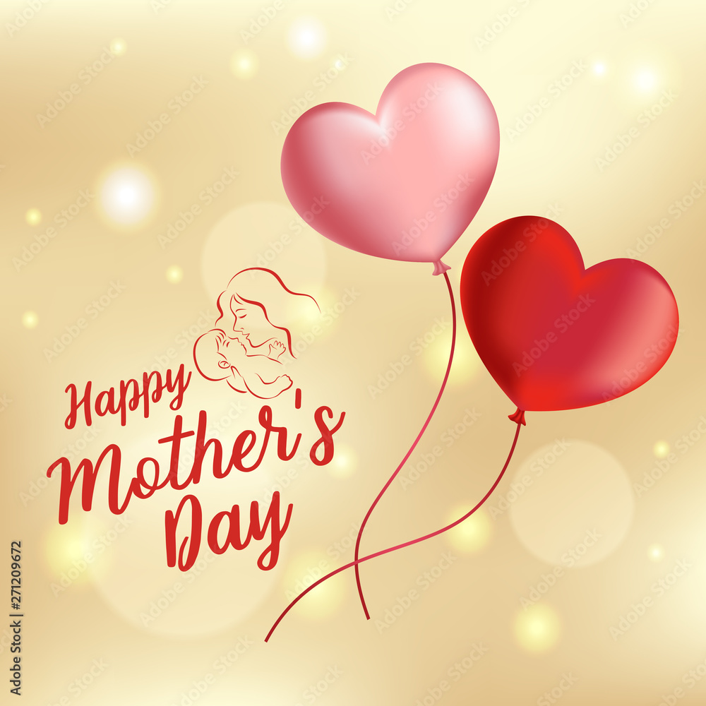 Happy Mother's Day Background with flying balloons. Vector Illustration