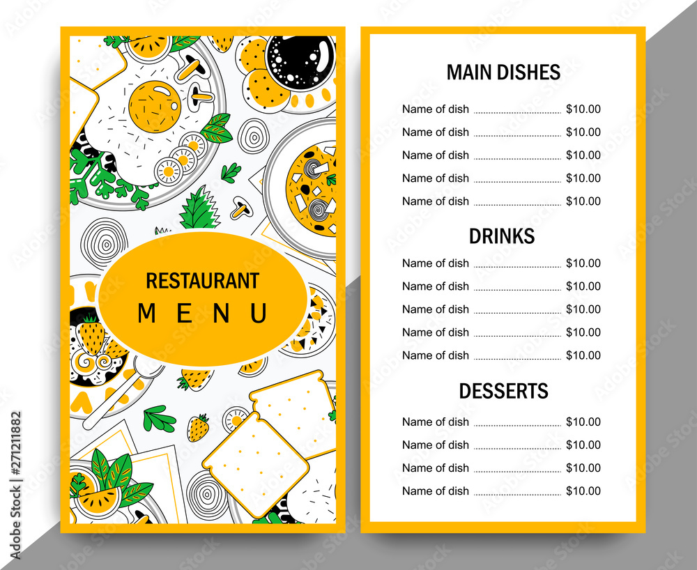 Menu template for cafe, diner or restaurant.