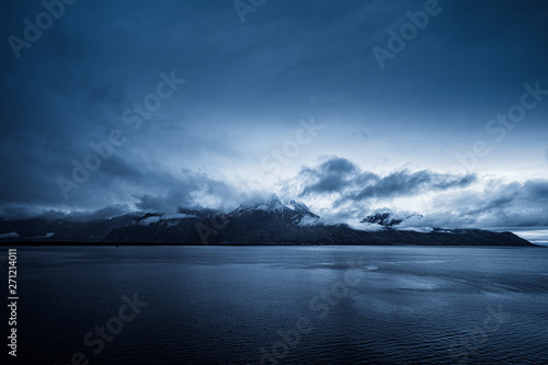 Early moring clouds over mountains and Lake Geneva