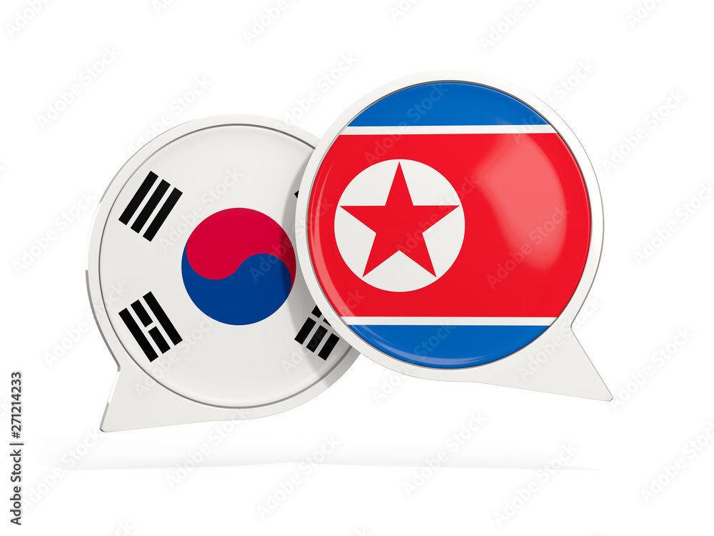 Flags of South Korea and north korea inside chat bubbles