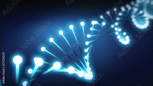 A spinning DNA spiral glowing in the dark. 3D-animation photo