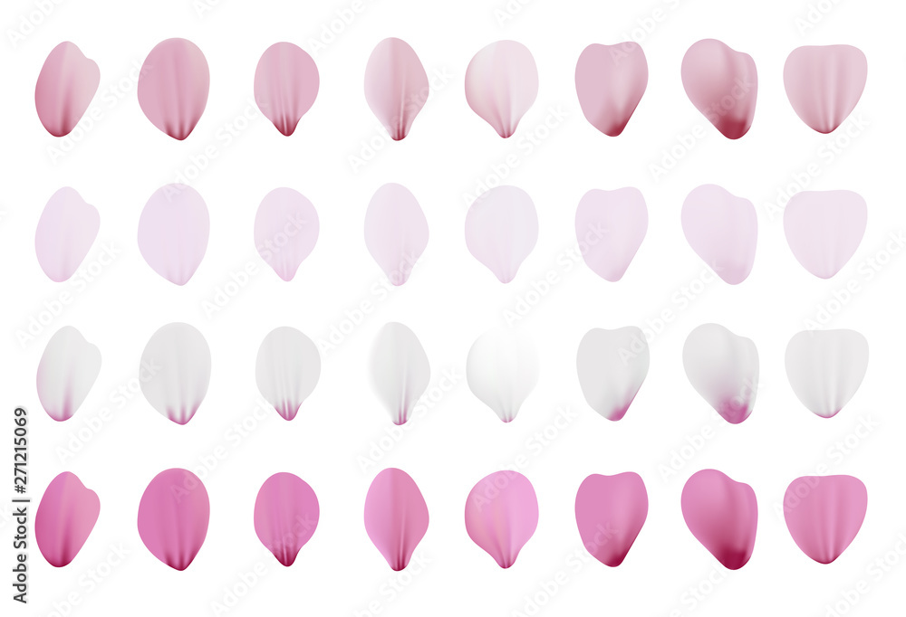 Realistic pink sakura petals icon set