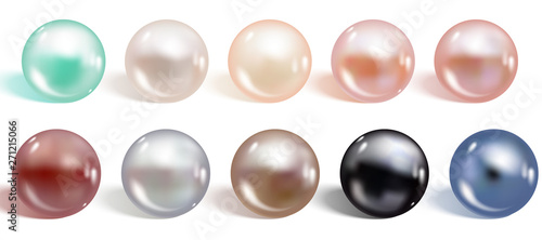 Realistic different colors pearls set.