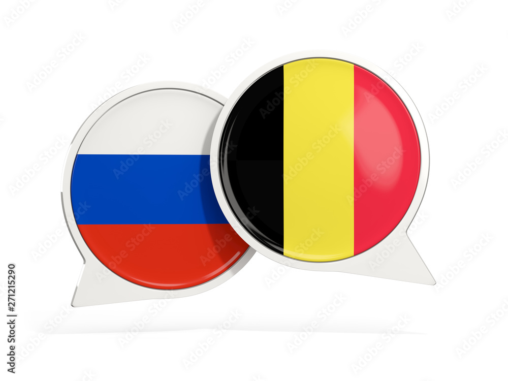 Fototapeta premium Flags of Russia and belgium inside chat bubbles