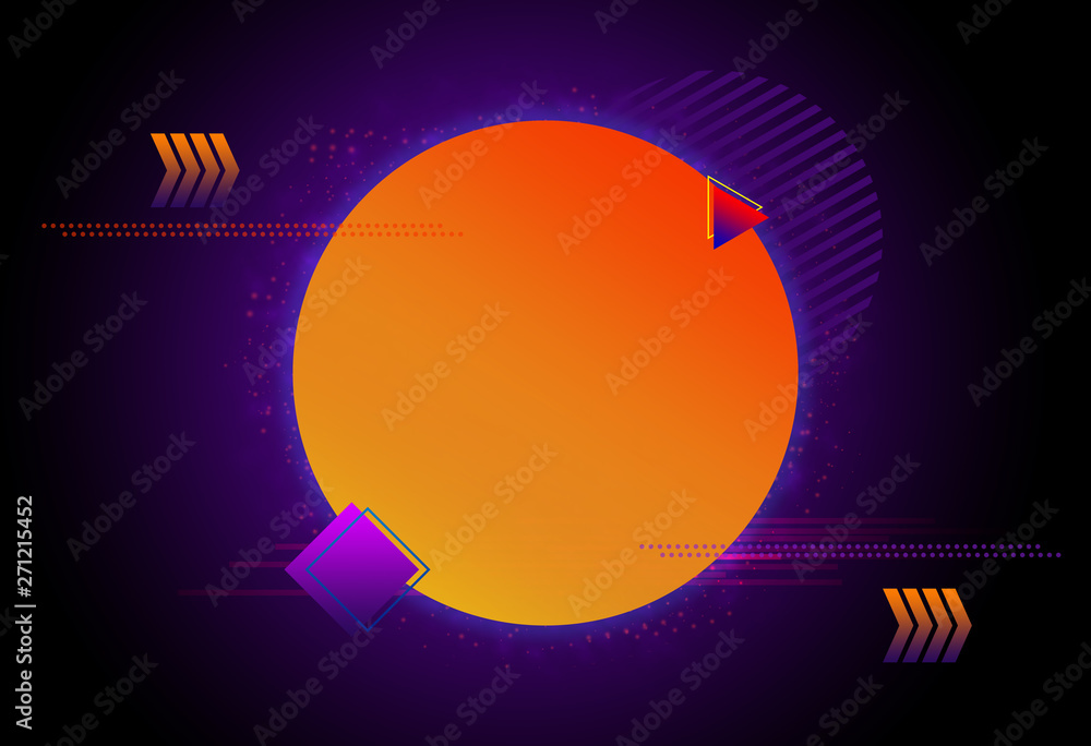 Abstract geometric neon tone with big orange circle background