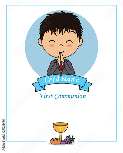 Card my first communion boy. Praying boy