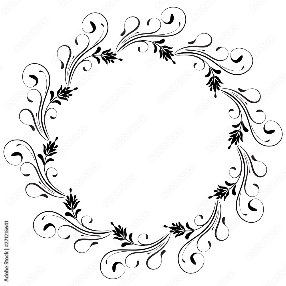 Decorative vintage frame with round floral ornament in retro style isolated on white