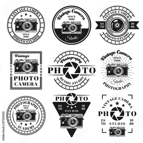 Photography and photo studio set of vector emblems