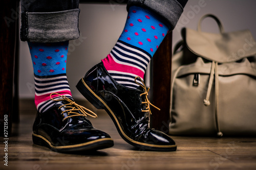 Colorful socks on female feet