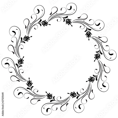 Decorative vintage frame with round floral ornament in retro style isolated on white