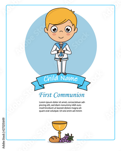 Card my first communion boy. Praying boy