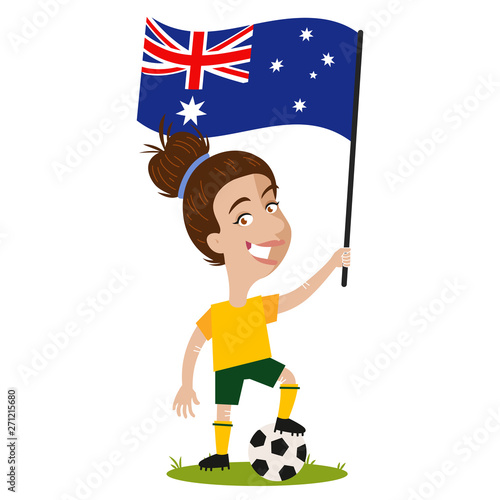 Fußballspielerin Australien, australische Fußball Spielerin mit Flagge